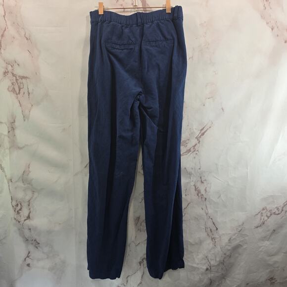 & Other Stories Pants Womens 4 Blue Linen High Rise Straight Leg Pleated - Picture 5 of 13